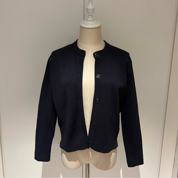 Burberry Structured Knit Cardigan in Navy - Picture 2 of 8